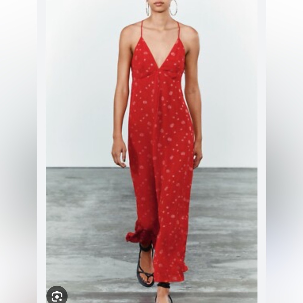 Zara NWT midi strappy dress red 7945/300